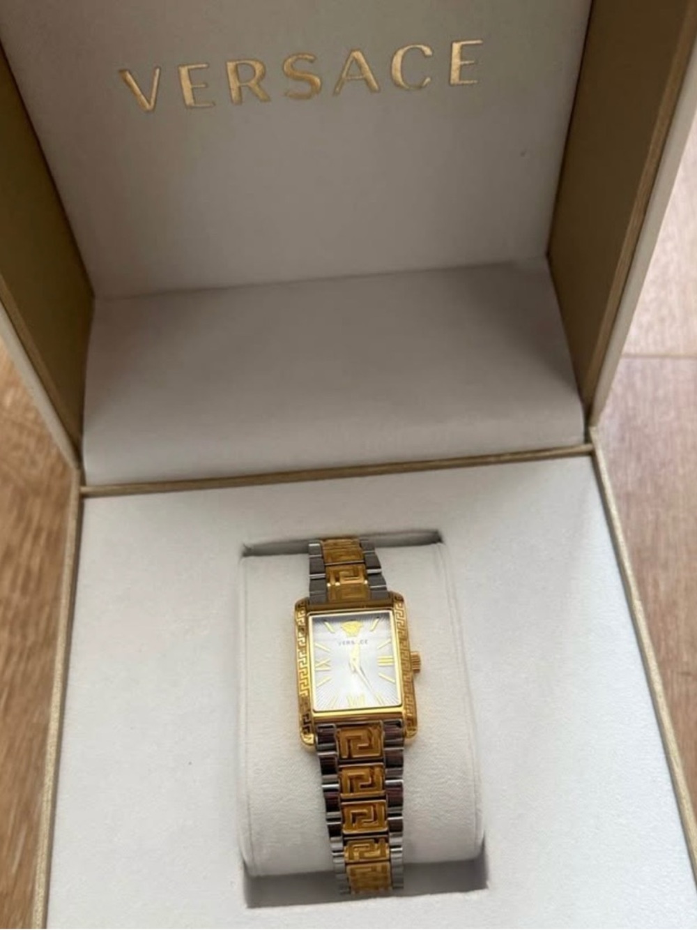 Versace tonneau Gold and Silver Rectangle Bracelet Watch